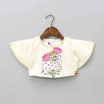 Floral printed lehenga with embroidered ruffle blouse 3