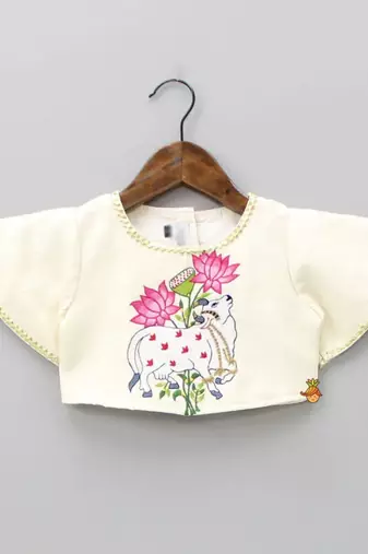 Floral printed lehenga with embroidered ruffle blouse