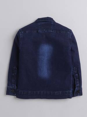 Navy blue printed t-shirt with front pocket denim jacket 2