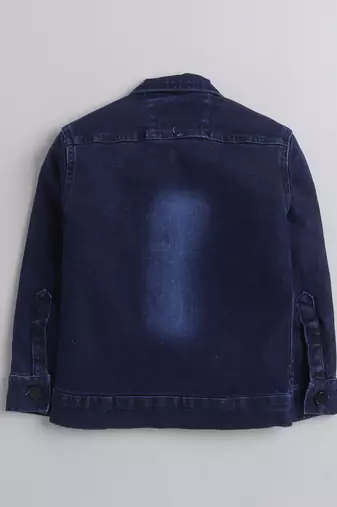 Navy blue printed t-shirt with front pocket denim jacket