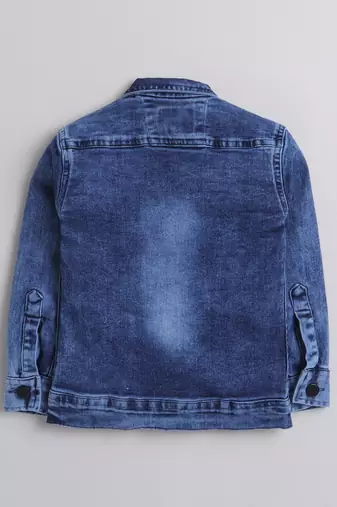 Blue printed t-shirt with front pocket denim jacket