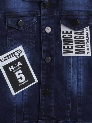 Navy blue printed t-shirt with front pocket denim jacket 5