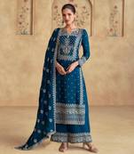 Teal-blue chinon salwar kameez & dupatta set