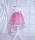 baby pink solid net corsage applique bottom lace detailed frock