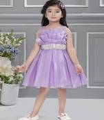 Lilac solid organza box pleated stone embellish frock- lilac