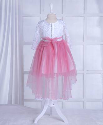 baby pink solid net corsage applique bottom lace detailed frock 2