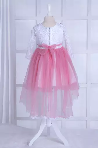 baby pink solid net corsage applique bottom lace detailed frock