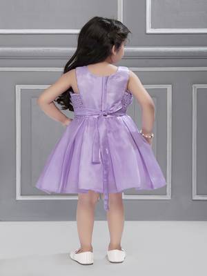 Lilac solid organza box pleated stone embellish frock- lilac 2