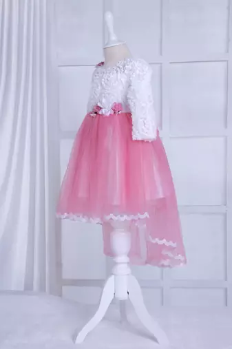 baby pink solid net corsage applique bottom lace detailed frock