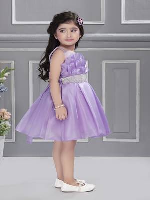 Lilac solid organza box pleated stone embellish frock- lilac 3