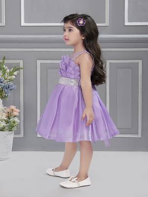 Lilac solid organza box pleated stone embellish frock- lilac 4