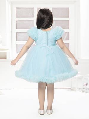 Blue solid net pleated yoke stone embellish frock 2