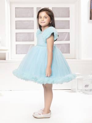 Blue solid net pleated yoke stone embellish frock 3