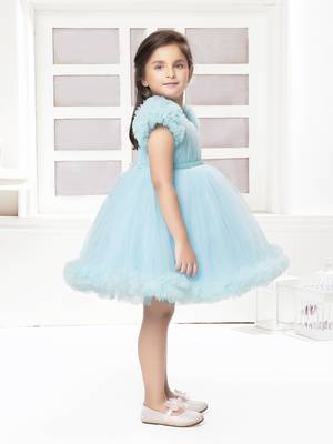 Blue solid net pleated yoke stone embellish frock 4
