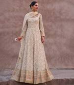 Off white georgette embroidery party wear anarkali salwar kameez