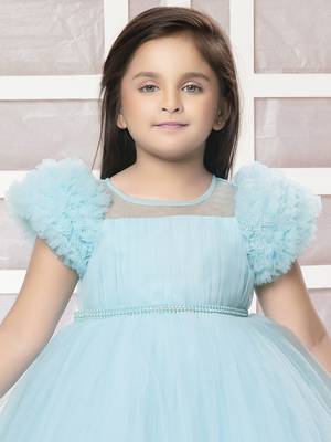 Blue solid net pleated yoke stone embellish frock 5