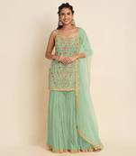 Sea green georgette embroidered punjabi suits