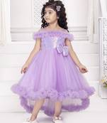 Lavender solid net tail look off shoulder sequence yoke frock