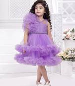 Lavender solid net double layer frilled glitter embellish frock