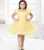 Yellow solid net pleated yoke stone embellish frock