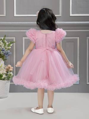 Baby pink solid net pleated yoke stone embellish frock 2