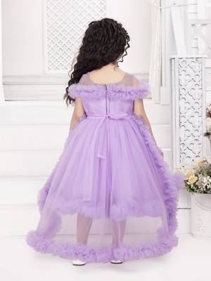 Lavender solid net tail look off shoulder sequence yoke frock 2