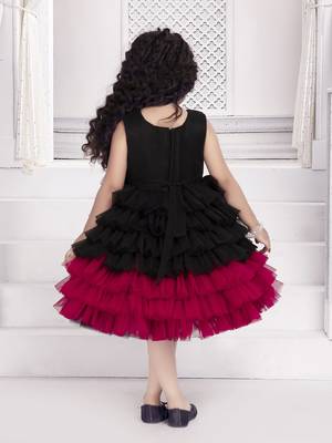 Black solid net floral applique detailed sequence body frock 2