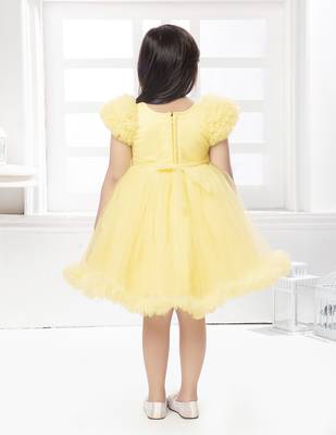 Yellow solid net pleated yoke stone embellish frock 2