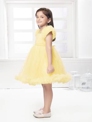 Yellow solid net pleated yoke stone embellish frock 3