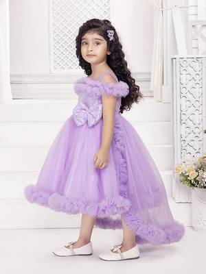 Lavender solid net tail look off shoulder sequence yoke frock 4