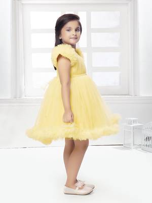 Yellow solid net pleated yoke stone embellish frock 4