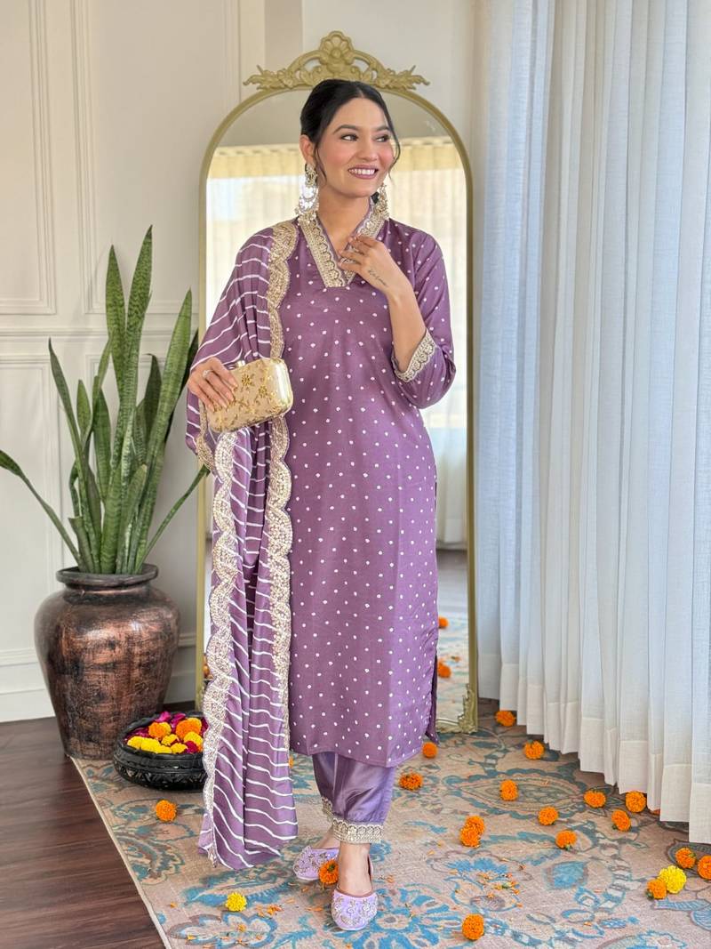 Women's Viscose Muslin Fabric Straight Kurta, Pant and Dupatta Set