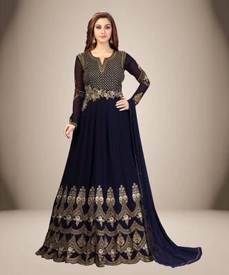Blue Georgette Embroidered Anarkali Party Wear Kurta Pant with Dupatta Salwar Suit Set 1