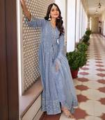 Grey embroidered semi sttiched anarkali suit