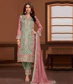 Green embroidered vichitra semi-pakistani suit