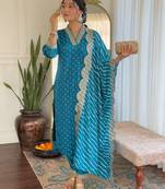 Women's Viscose Muslin Fabric Straight Kurta, Pant and Dupatta Set