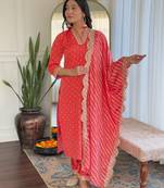 Women's Viscose Muslin Fabric Straight Kurta, Pant and Dupatta Set