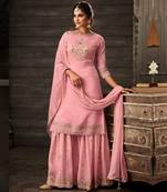 Light pink embroidery & sequins work silk salwar kameez