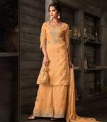 Mustard embroidery & sequins work silk salwar kameez