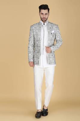 White zari and thread embroidered short indowestern 1