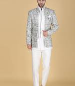 White zari and thread embroidered short indowestern