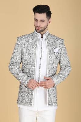White zari and thread embroidered short indowestern 2