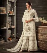 White embroidery & sequins work silk salwar kameez