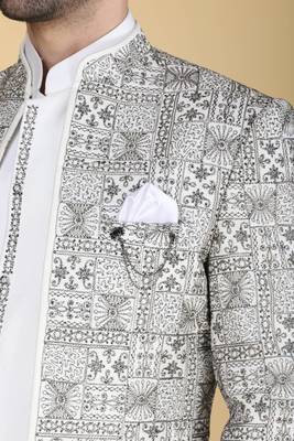 White zari and thread embroidered short indowestern 4