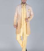 Yellow ombre thread and sequins embroidered indowestern