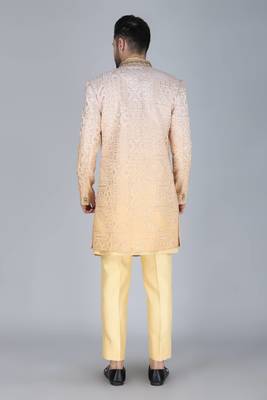 Yellow ombre thread and sequins embroidered indowestern 3