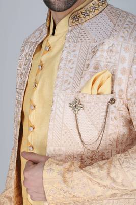 Yellow ombre thread and sequins embroidered indowestern 4