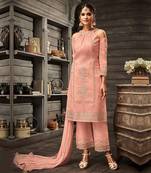 Peach embroidery & sequins work silk salwar kameez