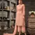 Peach embroidery & sequins work silk salwar kameez