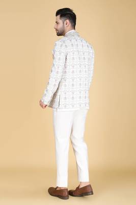 White multicolor thread and sequins embroidered short indowestern 3
